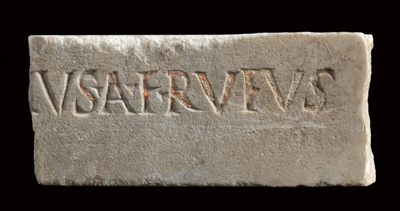 Roman Marble Inscription Slab, 1st-2nd century AD; height cm 5,5, length cm 12,3...