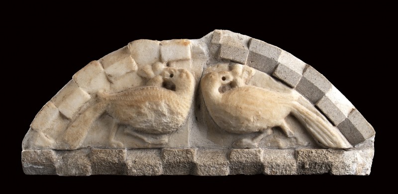 Paleochristian Marble Bezel with Peacocks, 5th - 6th century AD; length cm 43; R...