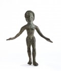 Etruscan Bronze Figure of an Acrobat, 6th - 5th century BC; height cm 11; His face is characterized by archaic style features, reminding to the Greek ...
