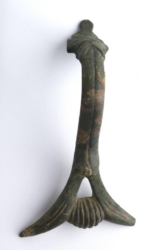 Greek Hellenistic Bronze Handle with Papyrus Leaf, 2nd - 1st century BC; height ...
