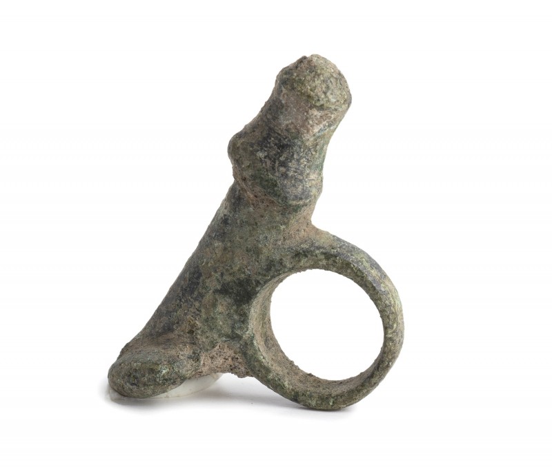 Roman Bronze Phallic Amulet, 1st - 3rd century AD; length cm 3. Provenance: Engl...