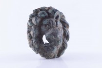 Roman Bronze Stud with Lion Head, 1st century BC; height cm 5,3. Provenance: European private collection.