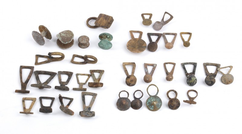 Collection of Thirtythree Roman Bronze Buttons, 1st - 4th century BC; length cm ...