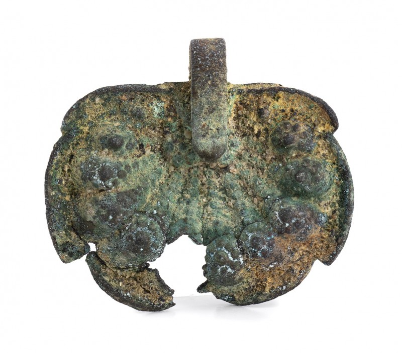Roman Bronze Belt Decorative Applique, 3rd - 4th century BC; length cm 3. Proven...