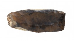 Paleolithic Dark Flint Scraper; length cm 8. Provenance: English private collection, bought before 2000.
