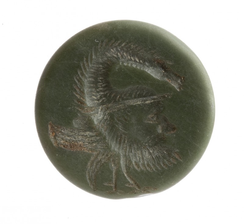 Rare Bactrian Jadeite Seal with Gryllos; Central Asia, 1st century BC; diam cm 2...