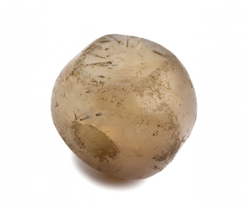 Bactrian Quartz Button Bead and Seal with Dear head (?); Central Asia, Oxus Civi...