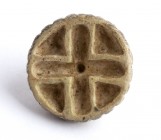 Bactrian Faience Button Seal with Cruciform Motif; Central Asia, Oxus Civilization, 3rd - early 2nd millennium BC; length cm 1,8. Provenance: European...