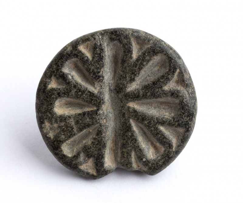 Bactrian Stone Button Seal with Floral Motif; Central Asia, Oxus Civilization, 3...