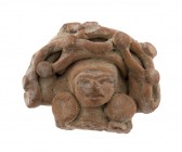 Terracotta goddess head, El Salvador, Maya Civilization, ca. 6th - 7th century AD; height cm 6; length cm 4,5. Provenance: From the Marino Taini colle...