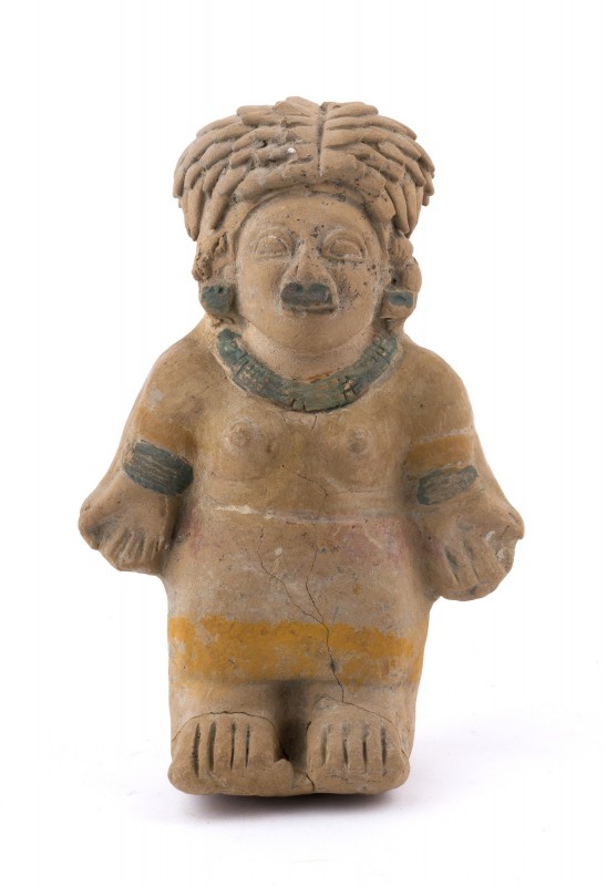 Terracotta female statuette in prayer pose, Ecuador, Jama Coaque Culture, ca. 5t...