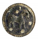 Longobard Enamel Bronze Brooch, 6th - 8th century; diam cm 3; with a standing horse.
