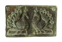 Byzantine Bronze Plaque or Seal with Confronting Peacoks, 6th - 8th century; length cm 4,2. Provenance: English private collection.