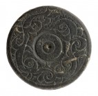 Byzantine Bronze Commercial Weight with Engraved Inscription and Floral Decoration, 6th - 8th century; diam cm 3.
