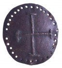 Crusader Copper Stud with Cross Potent, 11th - 13th century; diam cm 3,5.