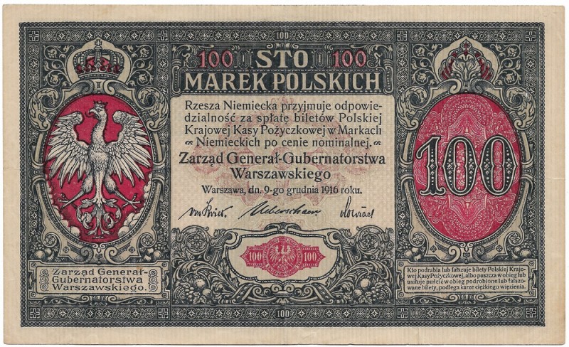II Republic of Poland, 100 mark 1916 Generał
II RP, 100 marek polskich 1916 Gen...