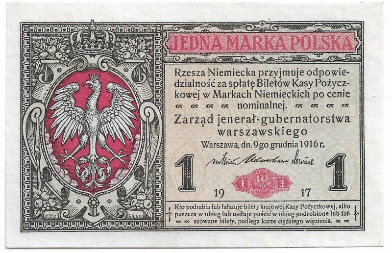 II Republic of Poland, 1 mark 1916 Jenerał Ser. A
II RP, 1 marka polska 1916 Je...