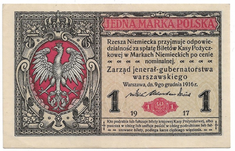 II Republic of Poland, 1 mark 1916 Jenerał Ser. A
II RP, 1 marka polska 1916 Je...