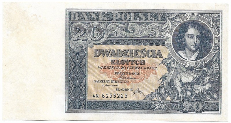 II Republic of Poland, 20 zloty 1931
II RP, 20 złotych 1931 AN
 Emisyjna sztuk...