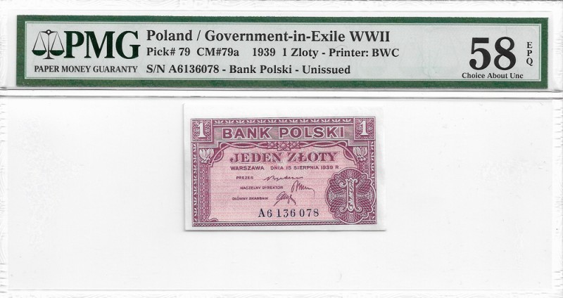 Poland, Goverment in exile, 1 zloty 1939 - PMG 58 EPQ
Rząd na uchodźstwie, 1 zł...