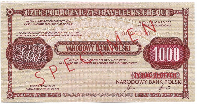 Peoples Republic of Poland, Travellers cheque 1000 zloty Specimen very rare
PRL...
