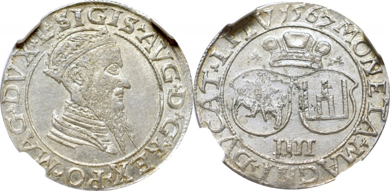Sigismund II Augustus, 4 groschen 1567, Vilnius - NGC MS62
Zygmunt II August, C...
