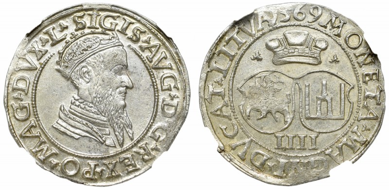 Sigismund II August, 4 groschen 1569, Vilnius - L/LITVA NGC MS63
Zygmunt II Aug...