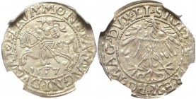 Sigismund II Augustus, Half-groat 1557, Vilnius - LI/LITVA NGC MS64 MAX