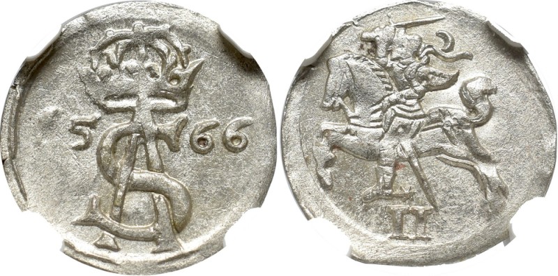 Sigismundus II Augustus, 2 denar 1566, Vilnius - NGC MS64
Zygmunt II August , D...