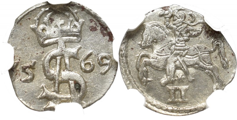 Sigismundus II Augustus, 2 denar 1569, Vilnius - NGC MS63
Zygmunt II August, Dw...