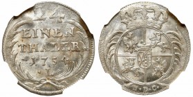 Polen/Saxony, Friedrich August II, 1/24 thaler 1754, Dresden - NGC MS64