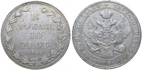Poland under Russia, Nicholas I, 1-1/2 rouble=10 zloty 1836 MW - overstrike on other coin