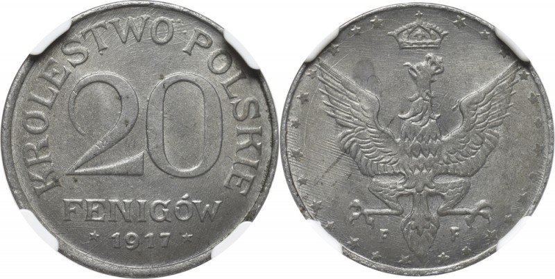 Kingdom of Poland, 20 pfennig 1917 - NGC MS64
Królestwo Polskie, 20 fenigów 191...