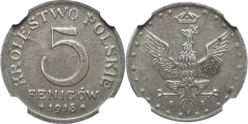 Kingdom of Poland, 5 pfennig 1918 - NGC MS62
Królestwo Polskie, 5 fenigów 1918 ...