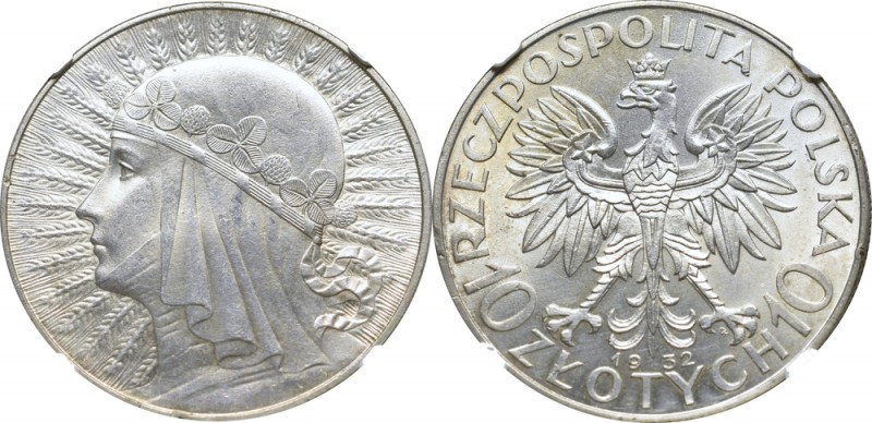 II Republic of Poland, 10 zloty 1932 - NGC MS62
II Rzeczpospolita, 10 złotych 1...