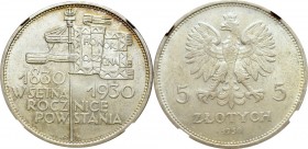 II Republic of Poland, 5 zloty 1930 November uprising - NGC MS64 2-MAX
