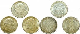 II Rzeczpospolita, Komplet 5 złotych 1932-1934 Głowa kobiety