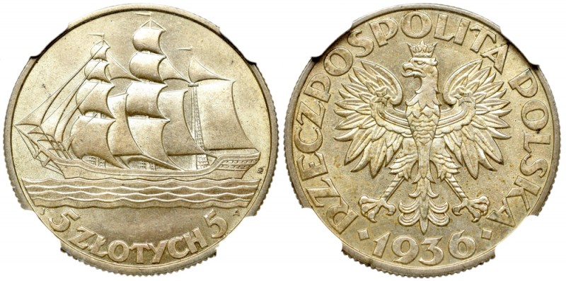 II Republic of Poland, 5 zloty 1936 Ship - NGC MS63
II Rzeczpospolita, 5 złotyc...