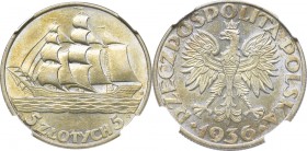 II Republic of Poland, 5 zloty 1936 Ship - NGC AU58