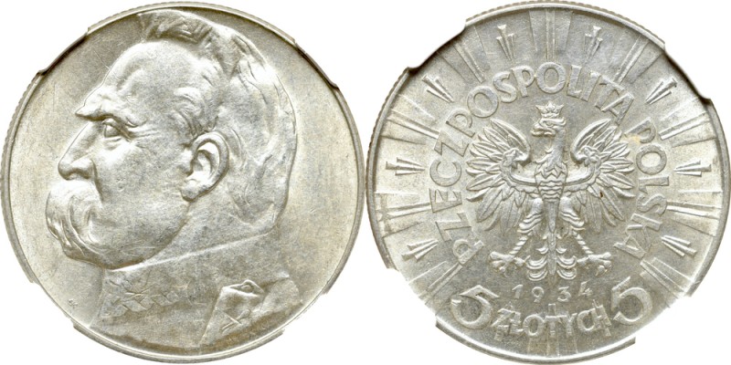 II Republic of Poland, 5 zloty 1934 Pilsudski - NGC MS61
II Rzeczpospolita, 5 z...