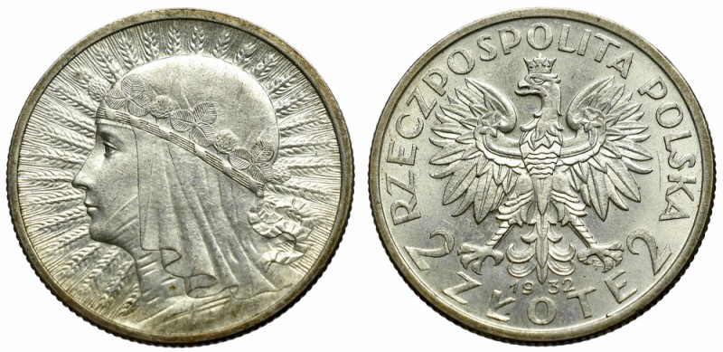 II Republic of Poland, 2 zloty 1932
II Rzeczpospolita, 2 złote 1932, Głowa kobi...