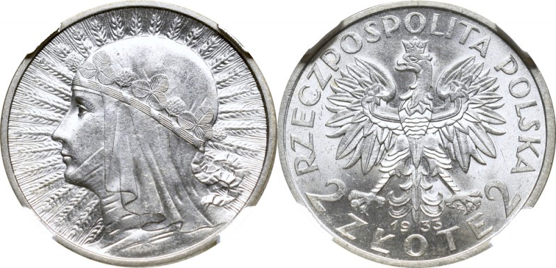 Second Polish Republic, 2 zlote 1933 - NGC MS63
II Rzeczpospolita, 2 Złote 1933...