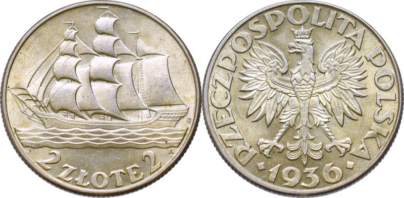 II Republic of Poland, 2 zloty 1936 Ship
II Rzeczpospolita, 2 złote 1936 Żaglow...