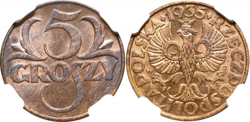 II Republic of Poland, 5 groschen 1935 - NGC MS63 RB
II Rzeczpospolita, 5 grosz...