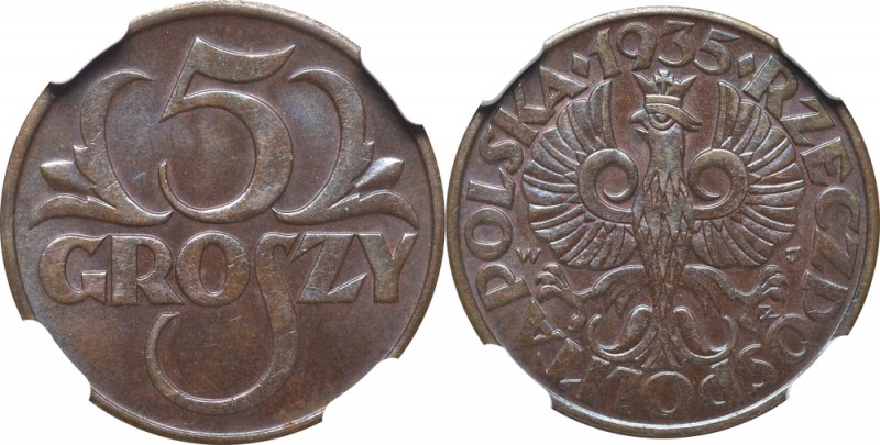 II Republic of Poland, 5 groschen 1935 - NGC MS64 BN
II Rzeczpospolita, 5 grosz...