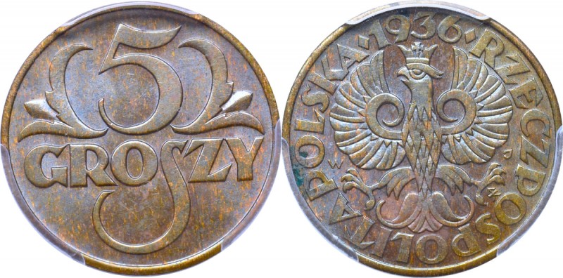II Republic of Poland, 5 groschen 1936 - PCGS MS64 BN
II Rzeczpospolita, 5 gros...