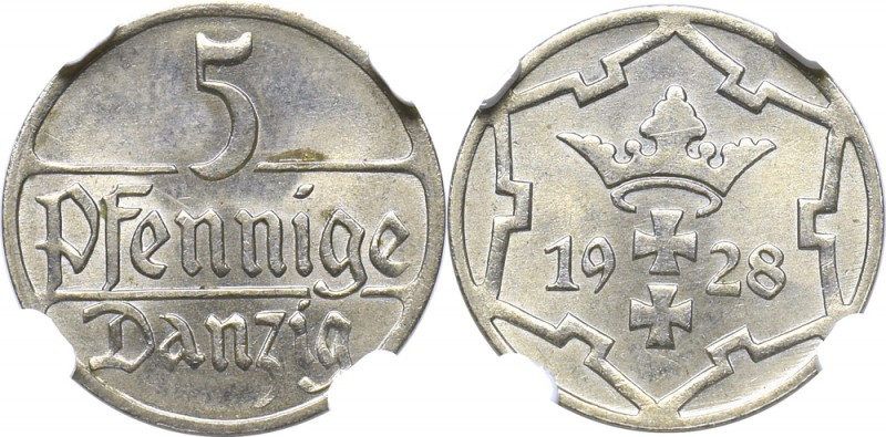 Free city of Danzig, 5 pfennige 1928 - NGC MS64
Wolne Miasto Gdańsk, 5 fenigów ...