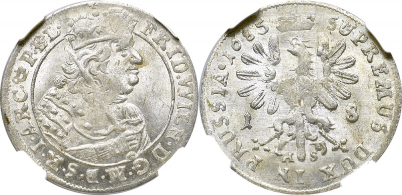 Germany, Preussen, Friedrich Wilhelm, 18 groschen 1685, Königsberg - NGC MS64
P...