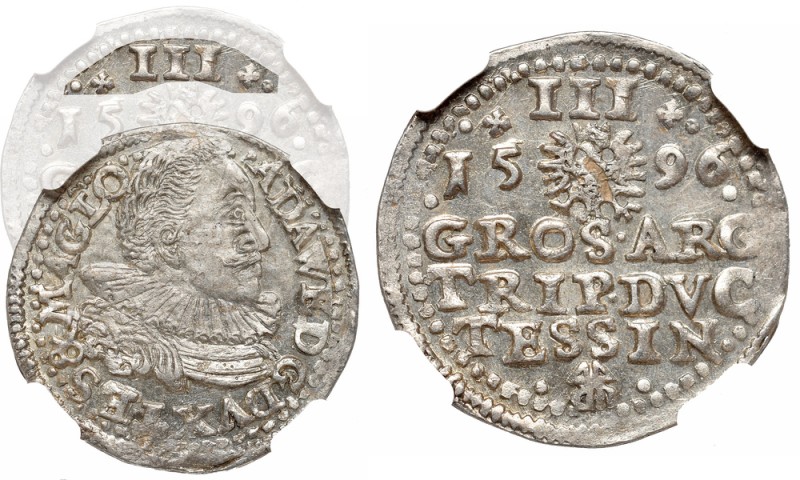 Schlesien, Adam Wenceslaus, 3 groschen 1596, Teschen - unpublished •+III+• NGC M...