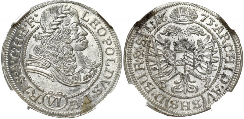 Schlesien, Leopold I, 6 kreuzer 1673, Breslau - NGC MS65
Śląsk, Leopold I, 6 kr...
